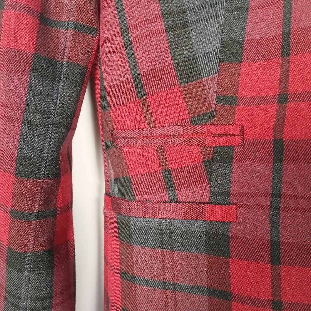 Vintage Chic by Jacob Red Black Plaid Blazer Women’s XS Tartan One Button Retro - Picture 3 of 10